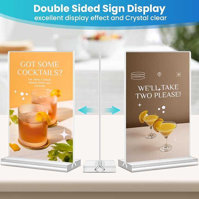 Acrylic Sign Holder 4x6, 24 Pack Clear Table Menu Vertical Clear Table Double - Image 2