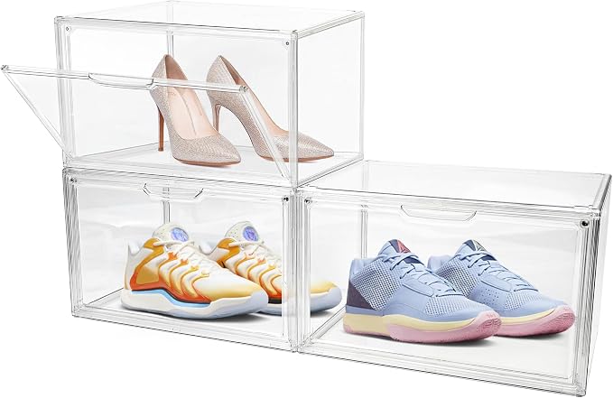 3 Pack Clear Acrylic Sneaker Shoe Display Case, Shoe Storage Boxes Stackable by Seaniss