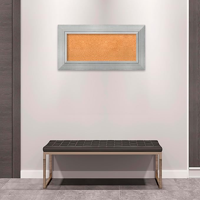 Amanti Art Natural Cork Board for Wall, 19x37 Vision Board with Silver Wood Frame, Medium Corkboard Office Decor for Home Organization, Casual Corkboard Pinboard to Display Items for Home-DeskLoop Office