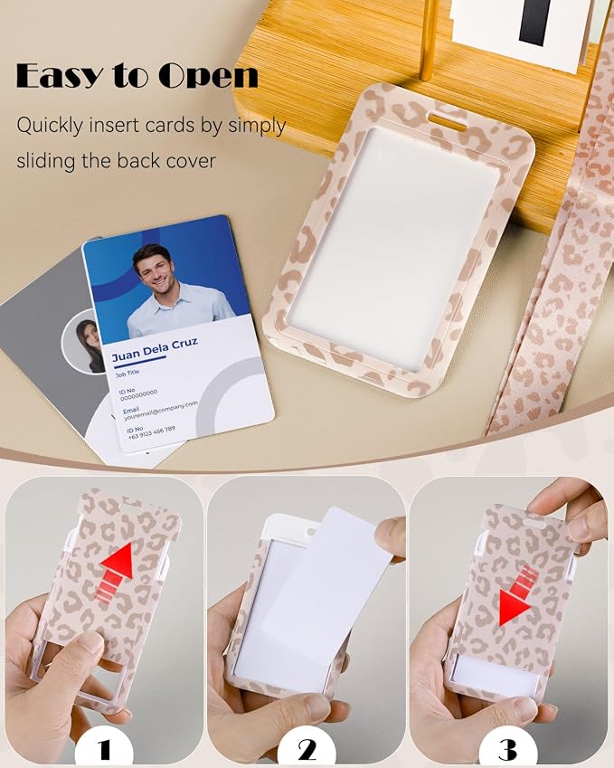 Uniclife Fashionable Sliding Badge Holder Light Brown Leopard Print Plastic Case - Image 2