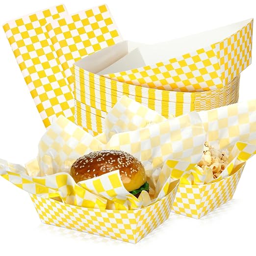 Geosar 100 Pcs Gingham Party Supply Disposable Paper Food Tray Bulk Disposable by Geosar