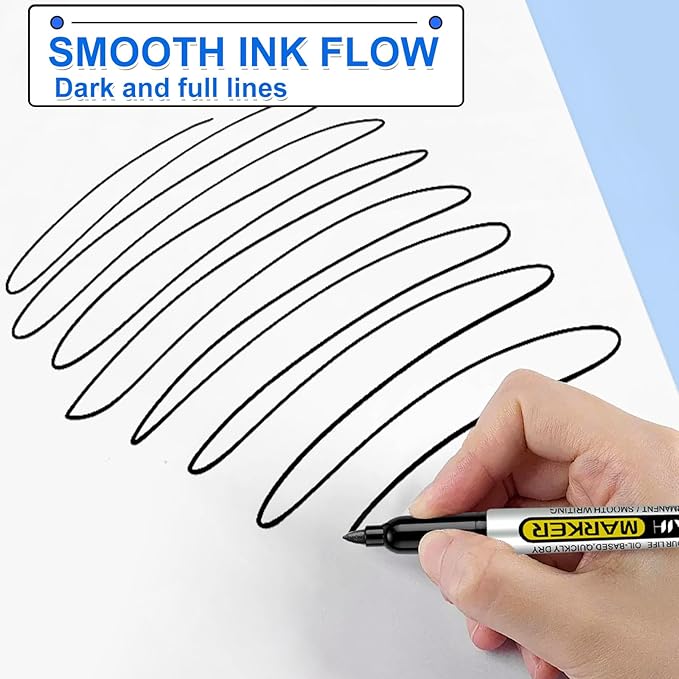 SFAIH 100 Black Permanent Markers Bulk -1s Quick Dry, Waterproof, Non-Fading, Durable, Fine Point Permanent Pens for Plastic Glass Metal Wood Paper, Office Supplies, Classroom Kitchen, Cargo Marking-DeskLoop Office