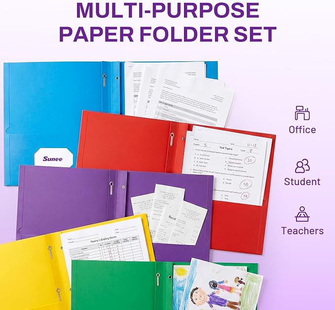 SUNEE 2 Pocket Folders with Prongs, Paper Folders with 2 Pockets and 3 Prongs - Image 5