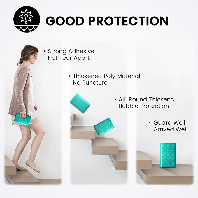 Fuxury Teal Bubble Mailers 4x8" 800 Pack, Waterproof Padded Envelopes Self Seal - Image 5