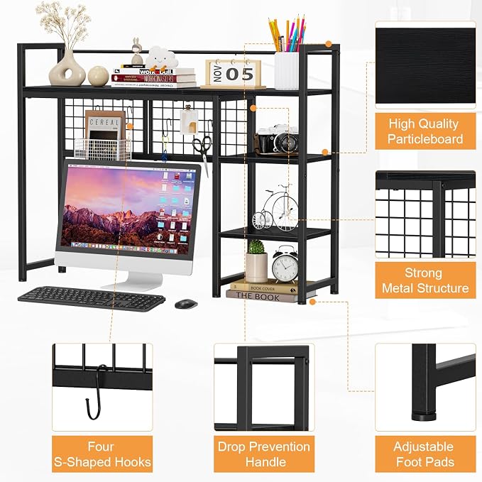 Snughome Desk Shelf, 38.6" Desktop Organizer Shelf, Desk Hutch - Image 8