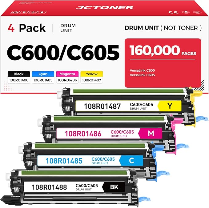 C600 C605 Drum Unit Color Imaging Drum 4-Pack Replacement Compatible with Xerox VersaLink C600 C605 Color Multifunction Printers | 108R01488 108R01485 108R01486 108R01487 (Black Cyan Yellow Magenta)-DeskLoop Office