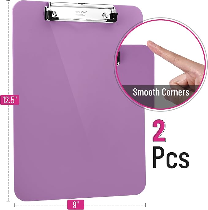 Mr. Pen- Plastic Clipboard, 12.5" x 9", 2 Pack | Pastel Purple Clipboard Plastic - Image 2