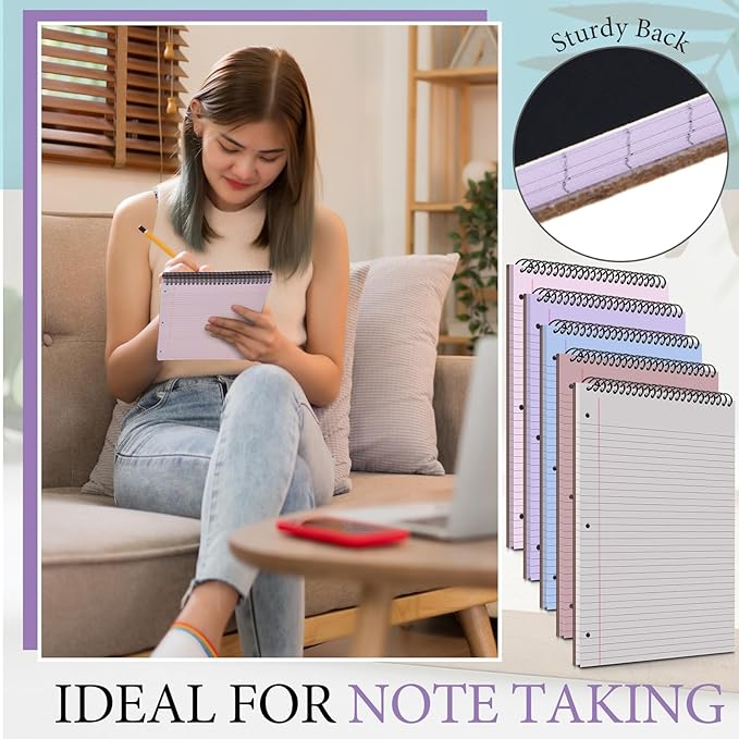 10 Packs 8. 5 x 11 in Top Bound Spiral Notebook 3 Hole Punched Legal Pads with Lined Page, 50 Sheets Per Pad, Hard Cardboard Paper College Ruled Notepad for Office School (Morandi Colors)-DeskLoop Office