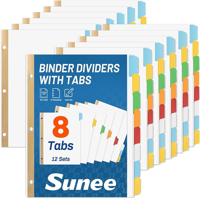 SUNEE Binder Dividers with Colorful Write On & Erase Tabs by SUNEE