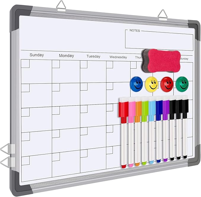 Dry Erase Calendar Whiteboard for Wall, Polegas 16" X 12" Magnetic White Board Board, Small Wall Monthly Double Sided Boards Student, Home, Office (White)-DeskLoop Office