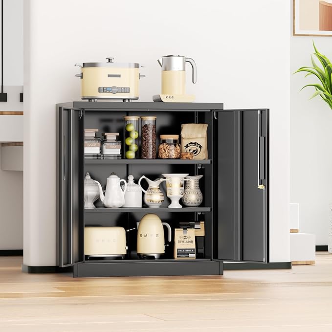 INTERGREAT 36" Metal Cabinets with Lock,Lockable Metal Cabinet Storage with Doors and Shelves for Garage,Black Locking Garage Storage Cabinets-DeskLoop Office
