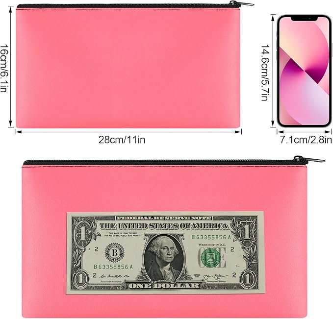 2 Pieces Money Bags with Zipper, 11x6.1 inch Money Pouch, Bank Bag, Cash Bag - Image 2