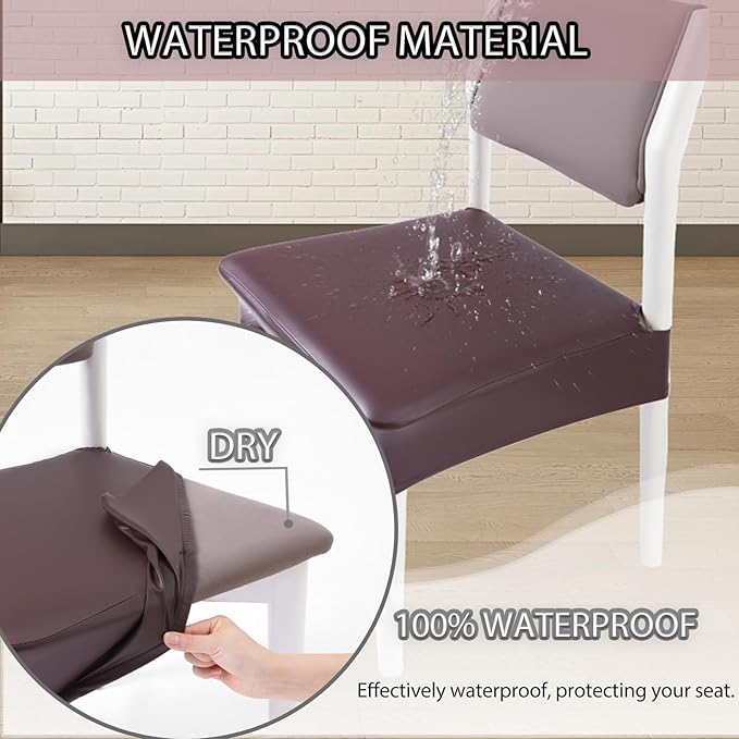 CWK Waterproof PU Leather Dining Chair Covers Set of 2-Stretchable Chair Seat Slipcovers, Removable & Washable Protector for Dining Room,Home,Office,Wedding,Rear Covers (PU-Coffee)-DeskLoop Office