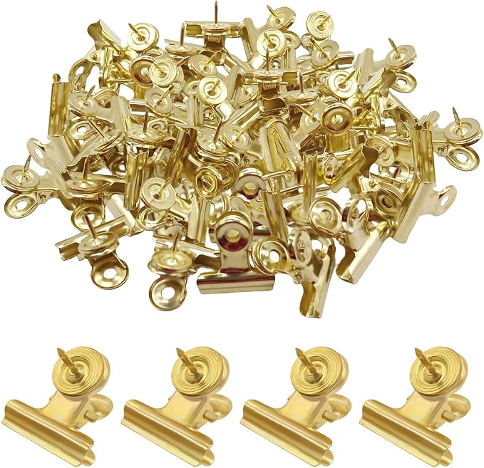 BLMHTWO 30 Pieces Thumb Tacks Clips Gold Heavy Duty Push Pins Metal Cubicle by BLMHTWO
