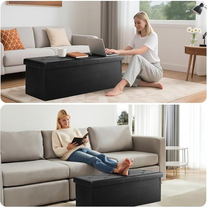 DUMOS 30 Inch Folding Storage Ottoman Bench, Large Hidden Storage Chest - Image 10