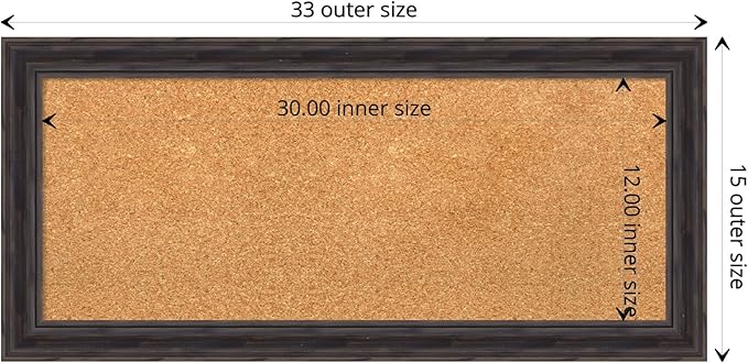 Amanti Art Natural Cork Board for Wall, 15x33 Vision Board with Brown Wood Frame, Medium Corkboard Office Decor for Home Organization, Rustic Farmhouse Corkboard Pinboard to display items for home-DeskLoop Office