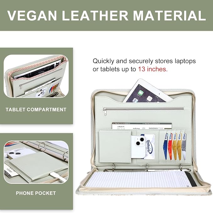 Leathario Portfolio Binder, Includes 5 Folder Index Dividers and 3 Notepads - Image 4