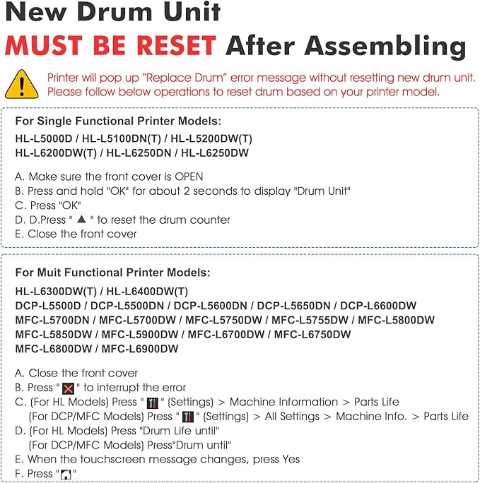 DR820 Drum Unit DR-820 DR 820 HL-L6200DW Compatible Replacement for Brother DR820 for HL-L6200DW HLL6200DW L6200DW MFC-L5850DW MFC-L5900DW MFC-L5700DW HL-L5200DW L5200DWT Printer Drum Unit 2PK-DeskLoop Office