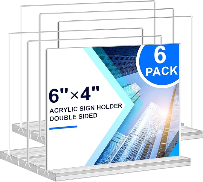 Acrylic Sign Holder 6x4, 6 Pack Clear Sign Holder Double Sided Table Menu by DunGu