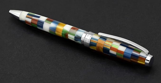 Xezo Urbanite II Twist Action Ballpoint Pen, Medium Point. Jazzy Multicolor Checkered Acrylic on Brass. Chrome Plated. Handcrafted, Limited Edition, Serialized-DeskLoop Office
