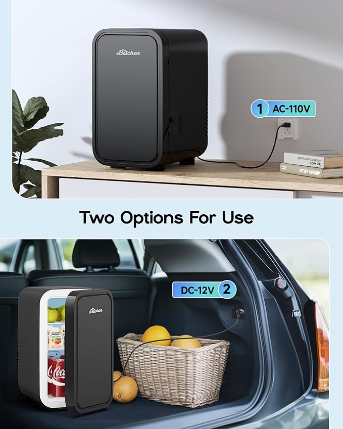 Mini Fridge,6 Liter / 8 Can Small Fridge for Bedroom, Car, Office & Dorm, 110V AC/DC Portable Thermoelectric Cooler & Warmer for Skincare, Food, Drinks,Black-DeskLoop Office