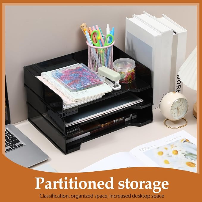 DoubleFill 6 Pcs Stackable Letter Tray Rectangular Plastic Desk Organizer 13 x - Image 6