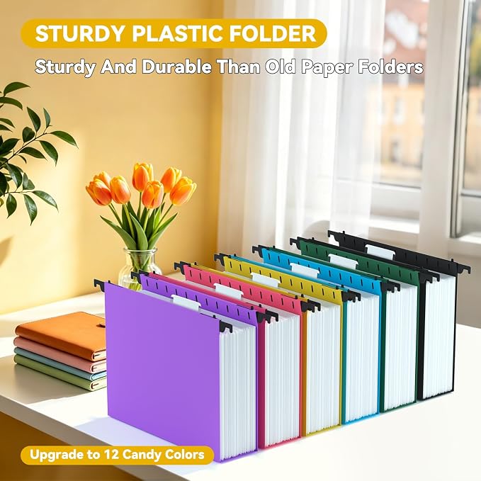 2.5" Expanding Large Hanging File Folders, 12 Pack Plastic Extra Capacity Hang - Image 2