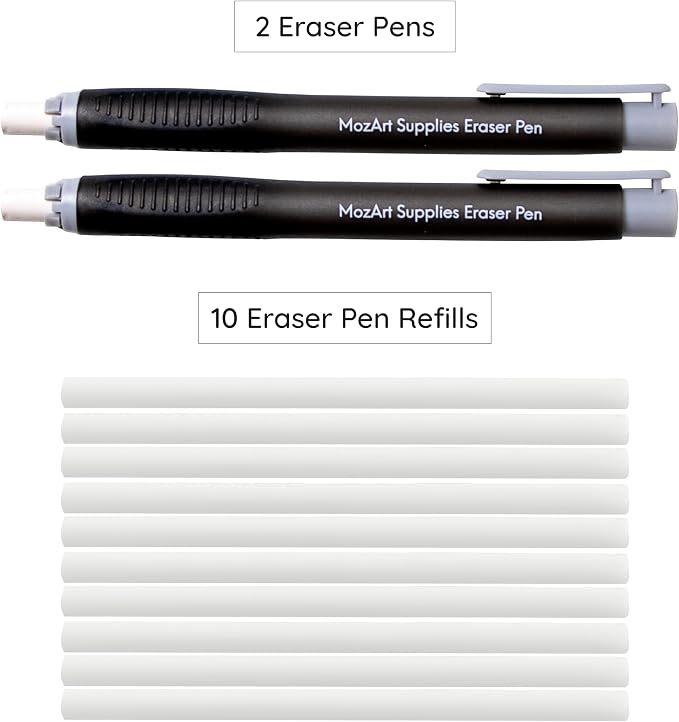 MozArt Eraser Pen Set 2 Pens + 10 Jumbo Refills - Image 2