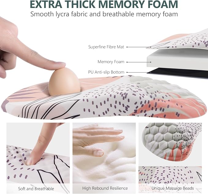 Mouse Pad Wrist Support, 2 in1 Keyboard Wrist Rest+ Ergonomic Mouse Pad - Image 3