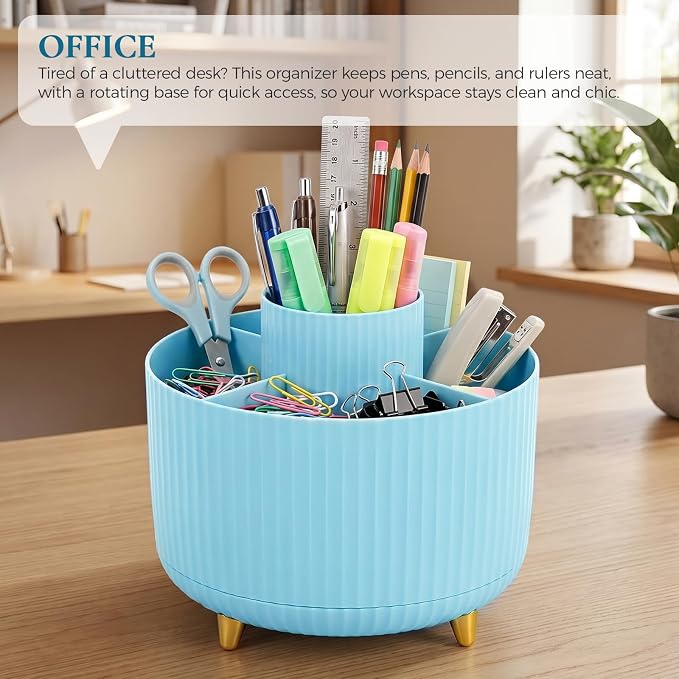 KONVINIT Pencil Pen Holder for Desk, 5 Slots 360-Degree Rotating Desktop - Image 7