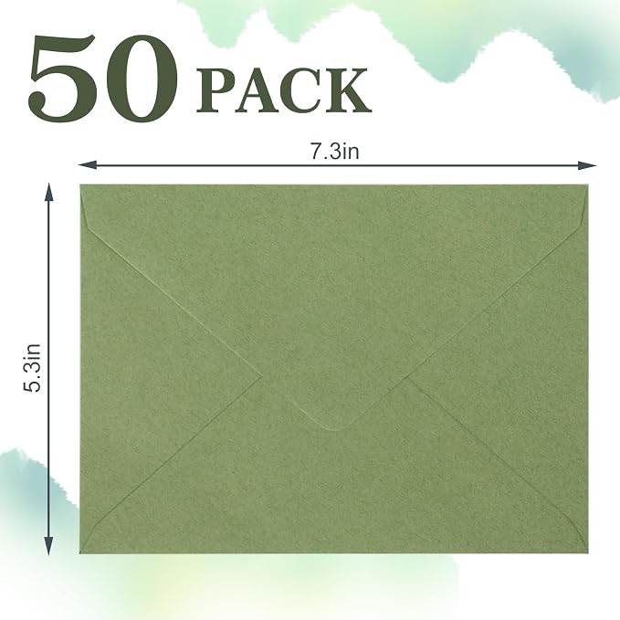 Whaline 50 Pcs A7 Invitation Envelopes Set Sage Green Greeting Cards Envelopes - Image 2