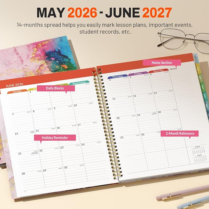 SUNEE Teacher Planner 2026-2027 Academic Year, 7 Periods Lesson Plan Book Jul - Image 3