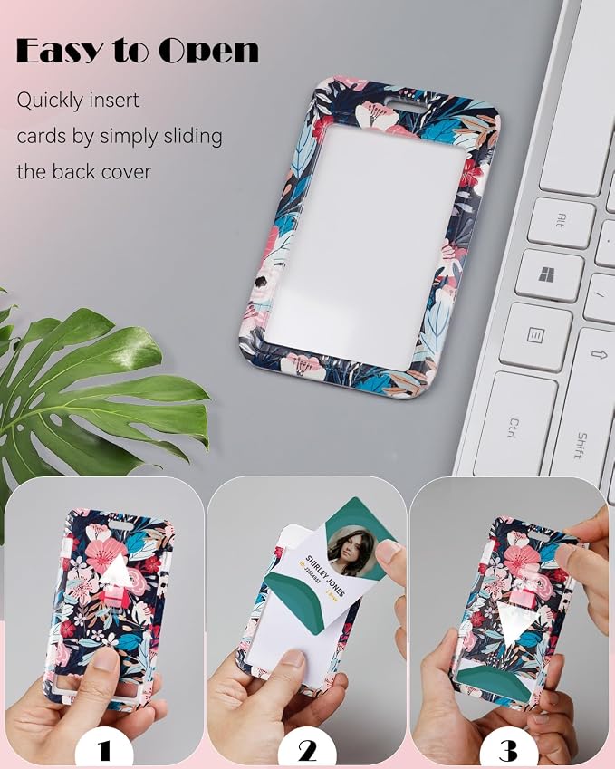 Uniclife Fashionable Sliding Badge Holder, Flower Pattern Plastic Card Holder - Image 2