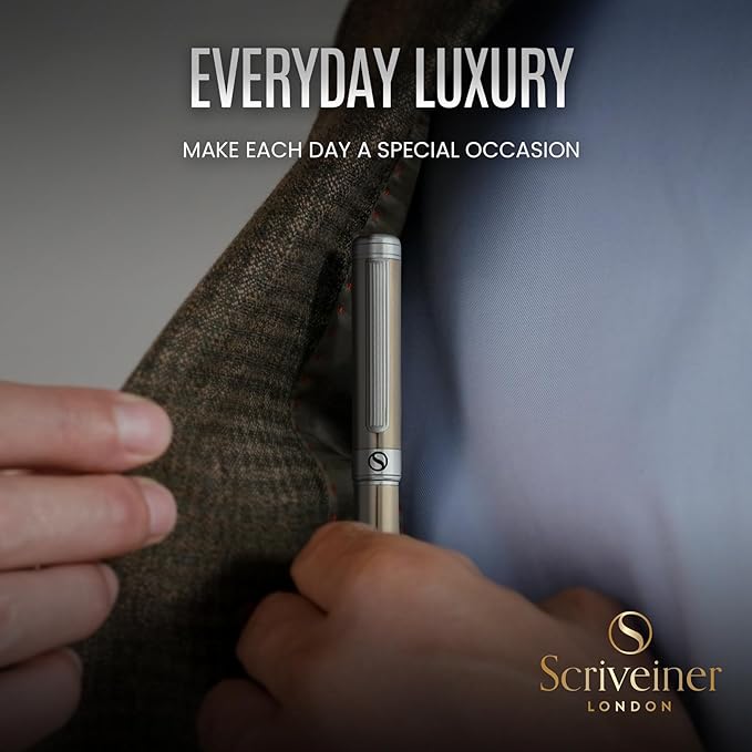 Scriveiner Stainless Steel Ballpoint Pen - Stunning Luxury Pen with Stainless Steel Finish, Schmidt Black Refill, Best Ball Pen Gift Set for Men & Women, Professional, Executive, Office, Nice Pens-DeskLoop Office