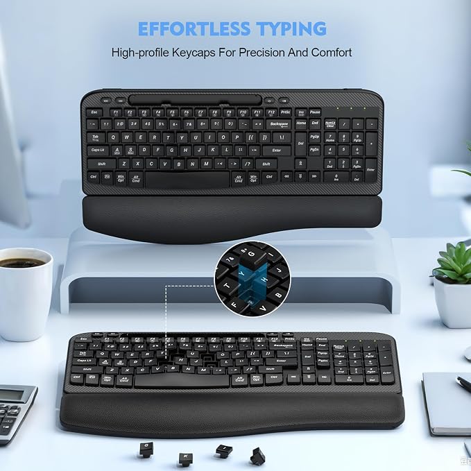 EAYBLLY 2.4G Wireless Ergonomic Keyboard, Full Size Wave Keys - Image 6