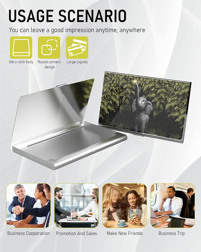 Business Card Metal Slim Organizer, Professional Stainless Steel Square Pocket - Image 6