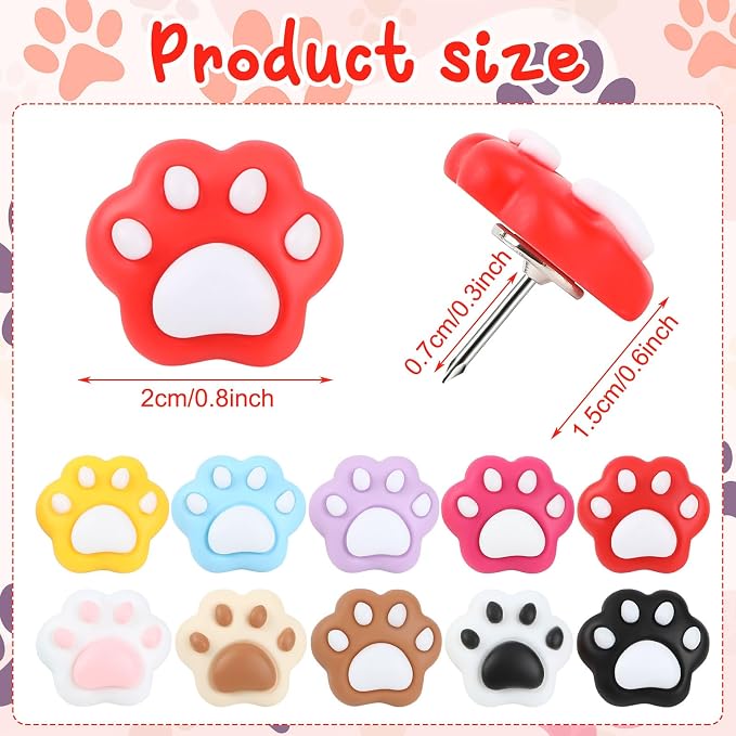 JANYUN 60Pcs Cat Paw Push Pins Cute Decorative Animal Thumb Tacks | Resin Cat - Image 3