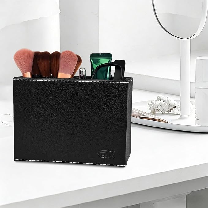 Black Pen Holder, Double Slots Leather Pencil Holder, Elegant Pen Holder - Image 3