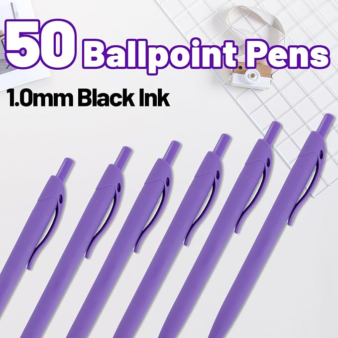 BallPoint Pens, 50 Pack, Bulk Pens, Dark Purple Barrel, Click Pens - Image 3