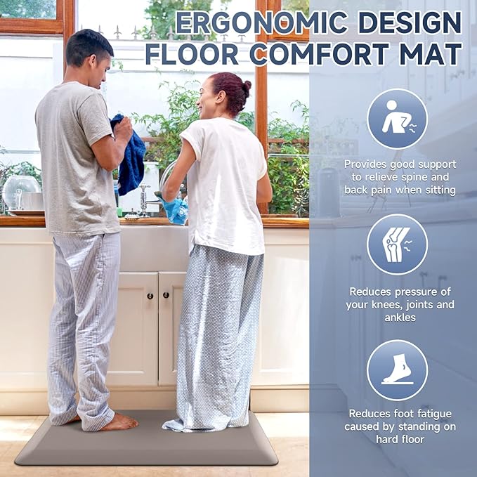 4/5 Inch Thick Kitchen Mats for Floor, StepRite Kitchen Rug for Standing Desk, Non-Slip, Thicker, Stain Resistant, Waterproof, Comfort Anti Fatigue Floor Mat for Home, Kitchen, Office - Khaki,32*20''-DeskLoop Office