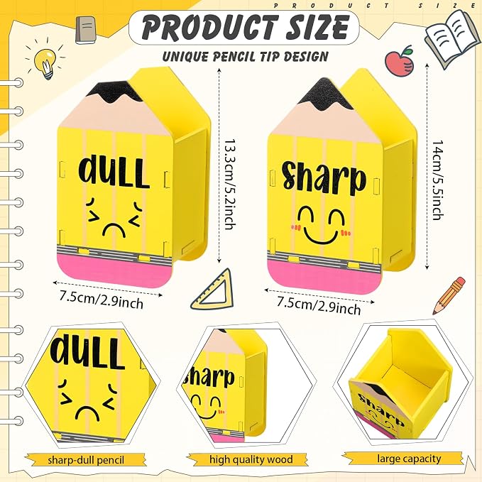 DoubleFill 2 Pcs Pencil Shaped Holder Sharp Dull Holder Wooden Dispenser Pencil - Image 2