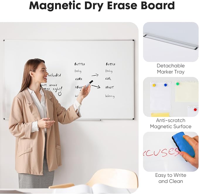OLIXIS 24" x 48" Magnetic White Board, Dry Erase Board - Image 3