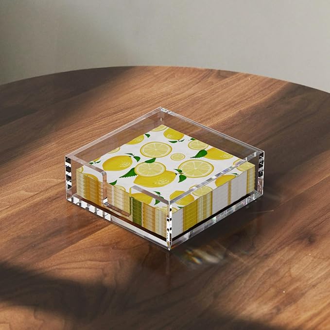 HIIMIEI Acrylic Napkin Holder for Table: Square Cocktail Napkin Dispenser, Flat Guest Towel Holder Tray, Disposable Hand Towel for Bathroom, Kitchen, Bar, Dinner, Party（Clear）-DeskLoop Office