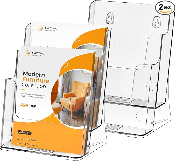 FUCDTEFC 2 Pack Acrylic Brochure Holder 8.5x11 & 4 x9 Inches, Flyer Holder by FUCDTEFC