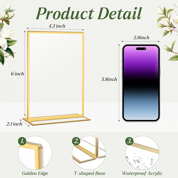 20 Pack Gold Acrylic Sign Holders 4x6 Inch, Double Sided Vertical Stand Clear - Image 3