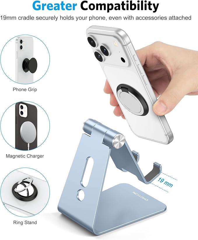OMOTON Adjustable Cell Phone Stand, Aluminum Desktop Cellphone Stand - Image 5