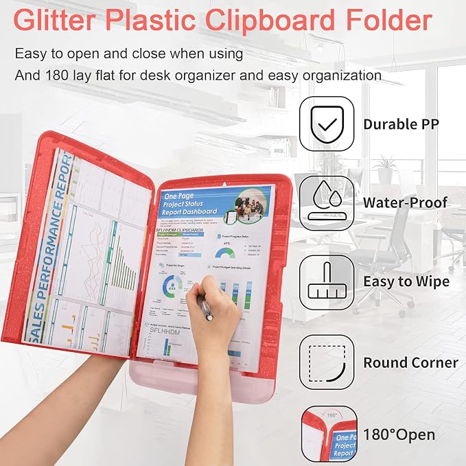 Glitter Clipboard with Storage, Storage Clipboard with Pen Holder, A4 Binder - Image 5