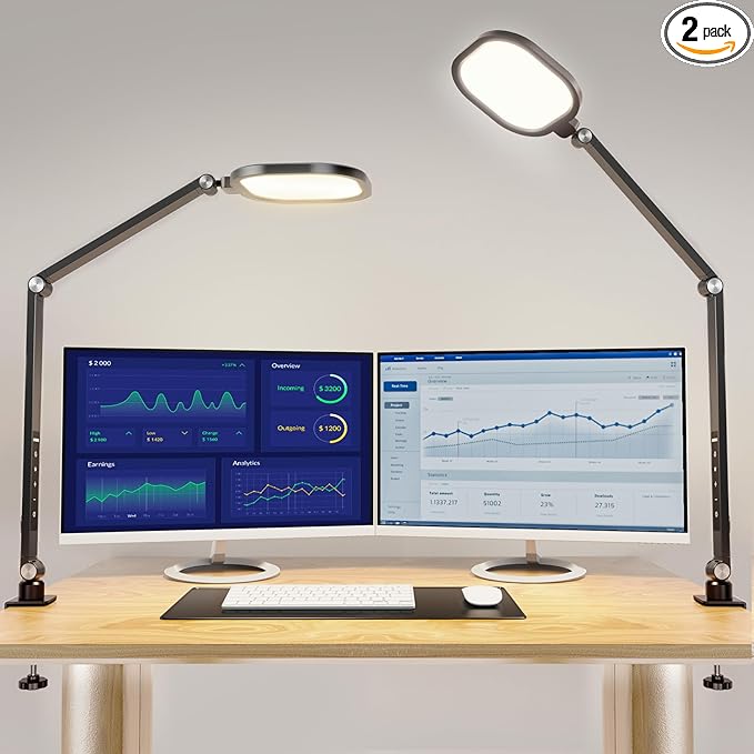Desk Lights for Home Office, 1200 Lumen LED Desk Lamps with Clamp, Highly Eye-Caring Video Conference Light for Computer, 3 Color 10 Brightness Levels for Ideal Lighting, Remote, Memory & Timer-DeskLoop Office