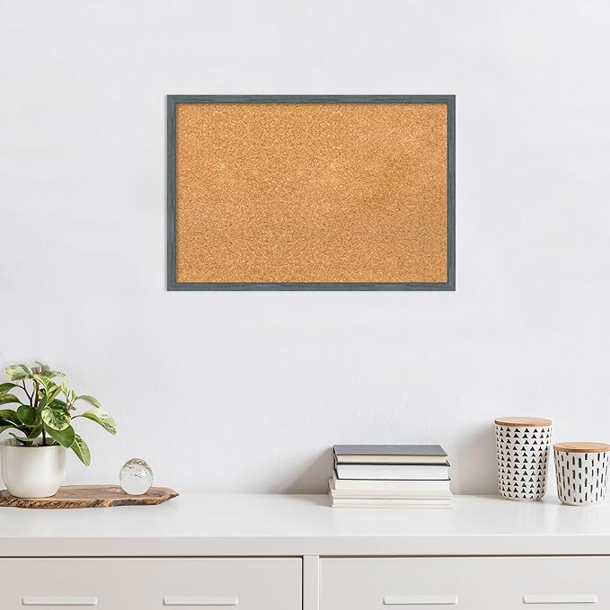 Amanti Art Natural Cork Board for Wall, 17x25 Vision Board with Blue Wood Frame, Medium Corkboard Office Decor for Home Organization, Rustic Farmhouse Corkboard Pinboard to display items for home-DeskLoop Office