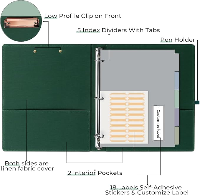 EYROZILL 3 Ring Binder, 1 Inch Linen Binder Organizer - Image 2